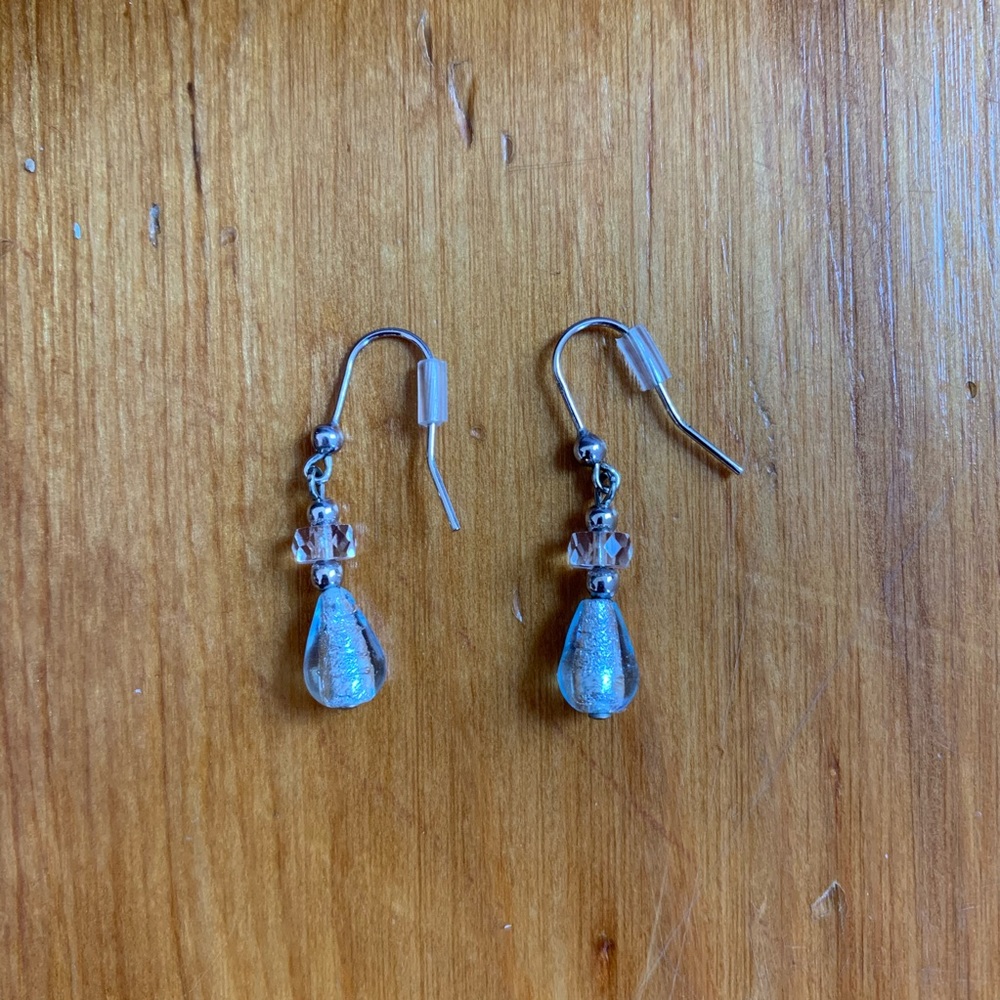 Venetian Murano Glass Silver Dropper Earrings